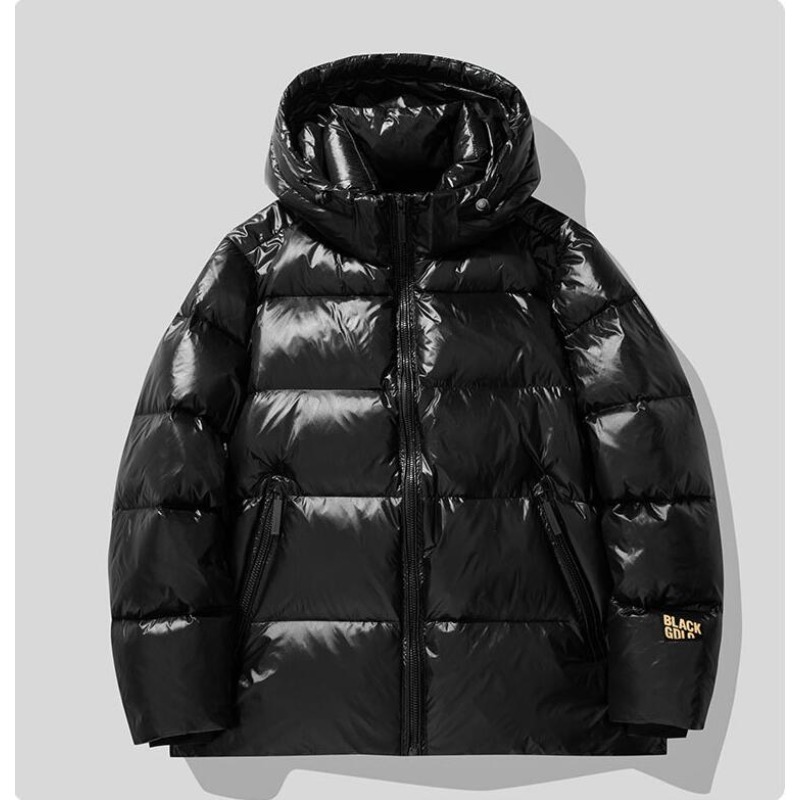 Down Jacket Packable - 新冬メンズフード付きブラックシャイニーパフジャケットダックダウンコート暖かいカジュアルダウンジャケット男性用アウトドア防風パーカーサイズ3XL