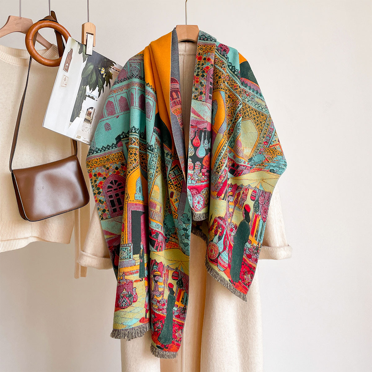 Cashmere Pashmina Wrap - 女性用イミテーションカシミヤスカーフ リバーシブルケルチーフショール 冬用厚手暖かい大型スカーフ パシュミナブランケットラップ
