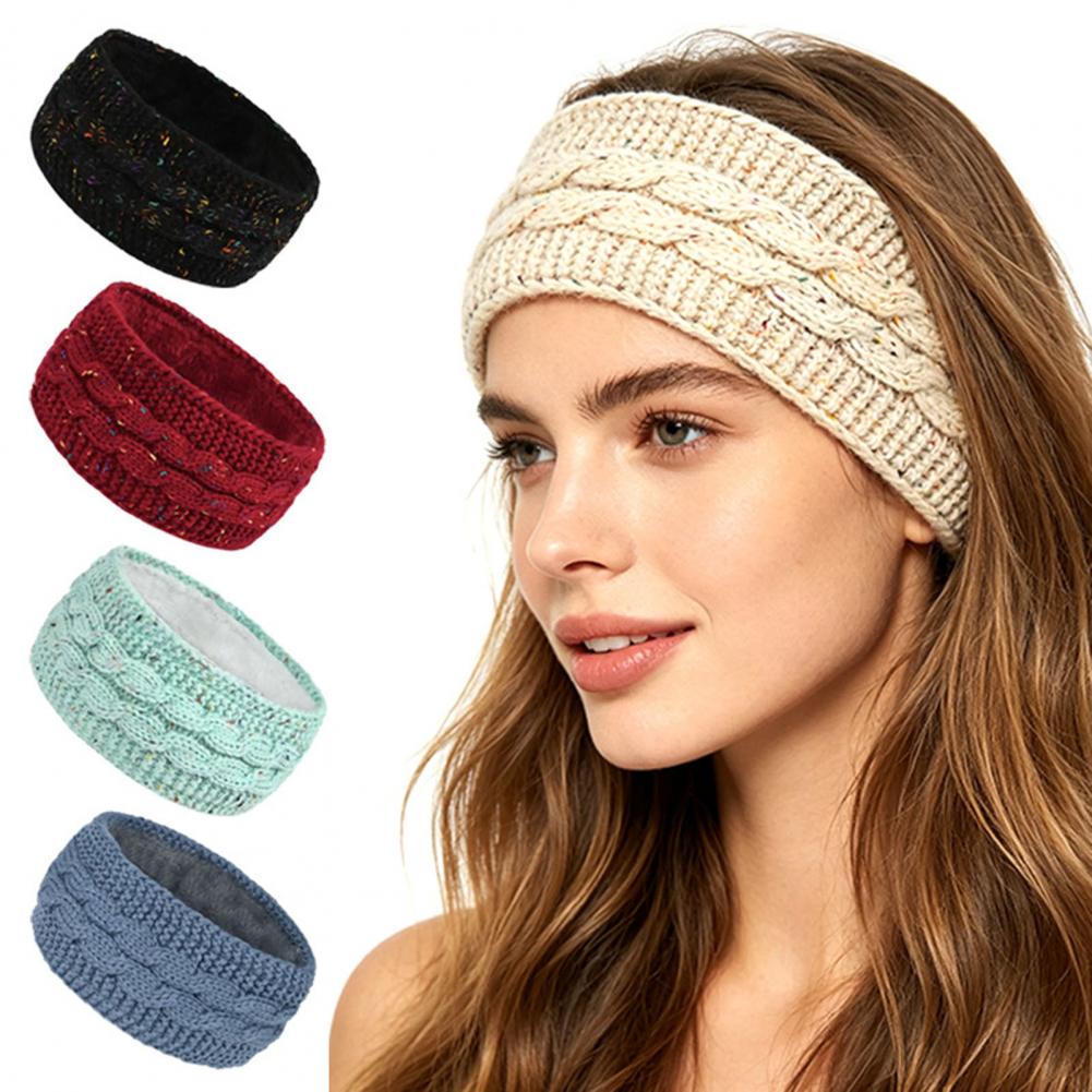 Winter Headband Fleece - 女性用冬用ヘッドバンド、厚手のニット製イヤーウォーマー、防寒フリース裏地付きヘアバンド、アウトドアスキー・ヨガ用