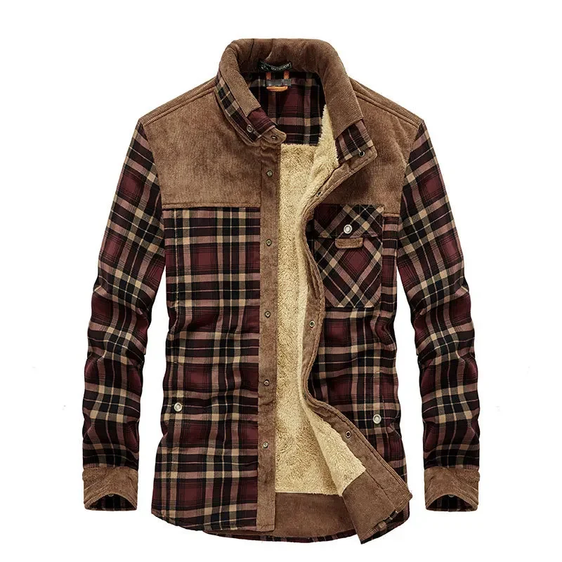 Flannel Shirt Lined - 冬のメンズチェッカーシャツ,暖かいウールのシャツ,高品質の綿のコート,カジュアルな服装,ジャケット,4