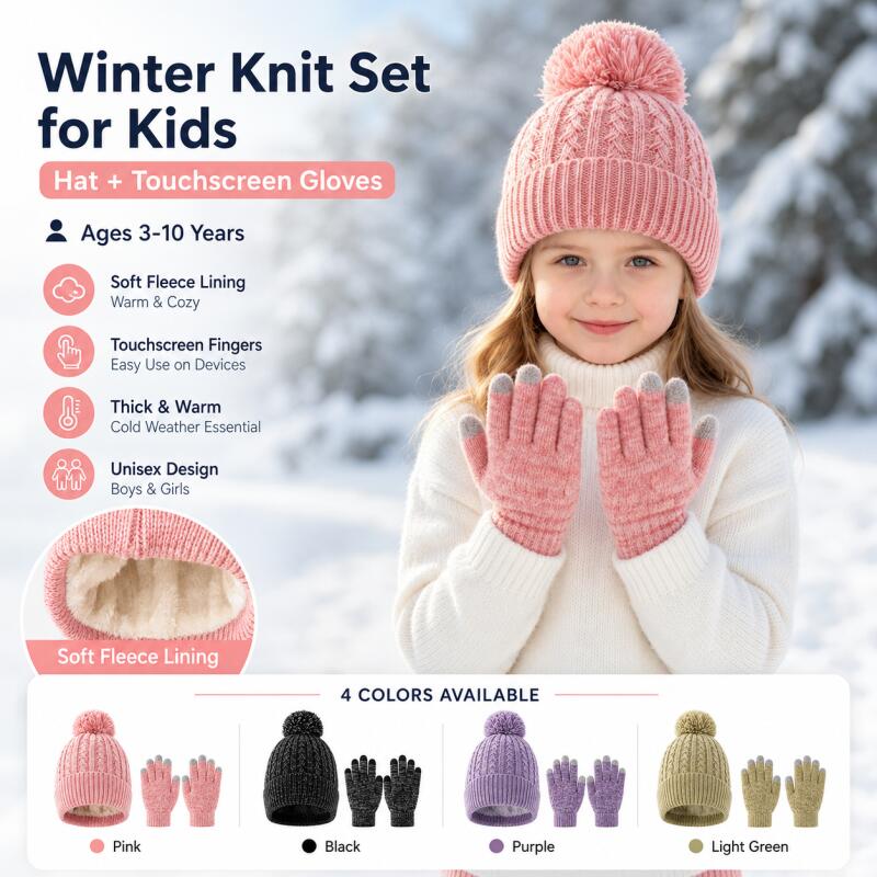 子供用冬ニット帽子タッチスクリーン手袋セットフリースライン暖 - Touch Screen Gloves のレビューと価格