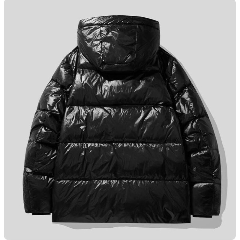 新冬メンズフード付きブラックシャイニーパフジャケットダックダ - Down Jacket Packable のレビューと価格