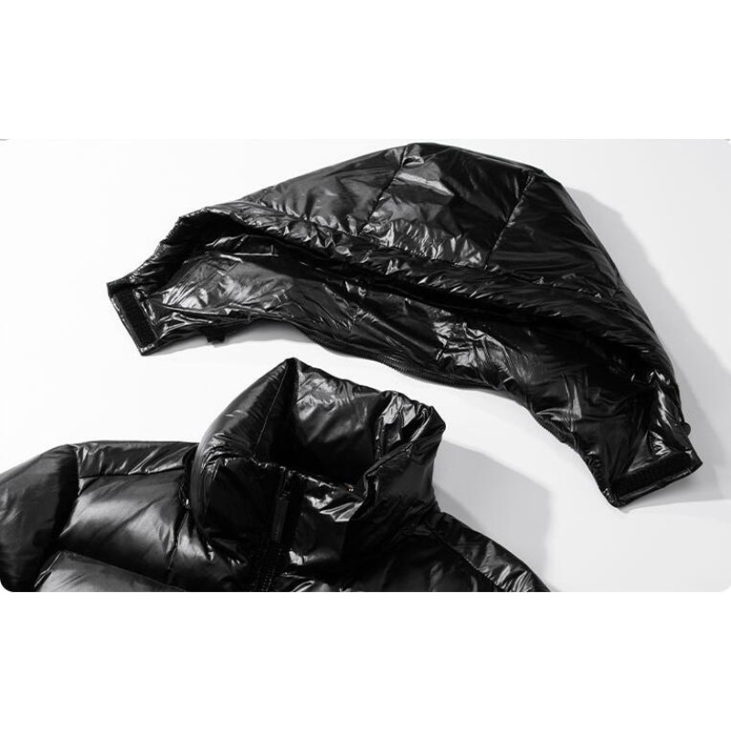新冬メンズフード付きブラックシャイニーパフジャケットダックダ - Down Jacket Packable のレビューと価格