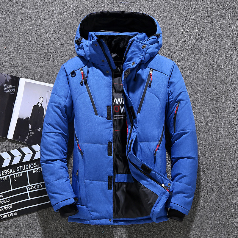 メンズホワイトダックダウンジャケット暖かいフード付き厚いフグ - Down Jacket Packable のレビューと価格