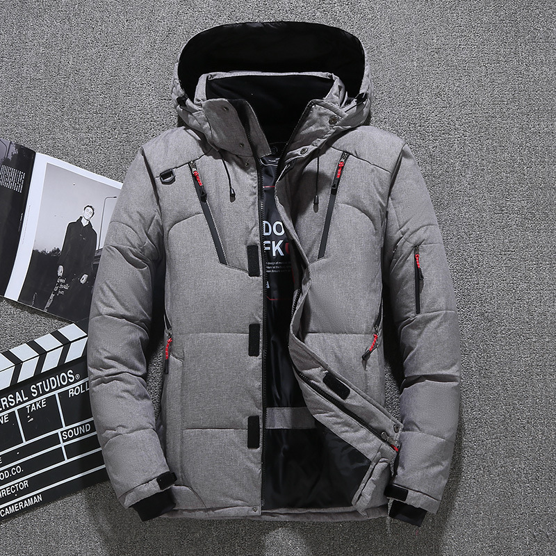 メンズホワイトダックダウンジャケット暖かいフード付き厚いフグ - Down Jacket Packable のレビューと価格