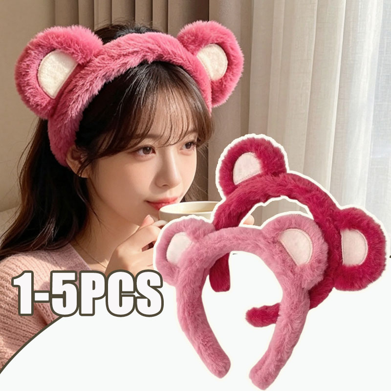 1-5個入り かわいいイチゴ柄のクマのぬいぐるみヘアフープ  - Winter Headband Fleece のレビューと価格