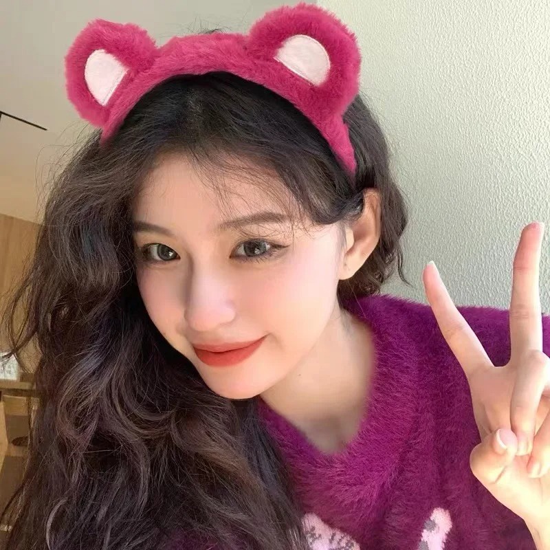 1-5個入り かわいいイチゴ柄のクマのぬいぐるみヘアフープ  - Winter Headband Fleece のレビューと価格