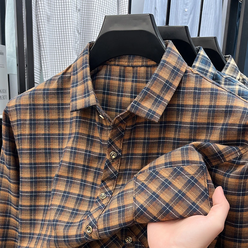 メンズラペルカラープレイドシャツ長袖ボタンダウン快適な通気性 - Flannel Shirt Lined のレビューと価格