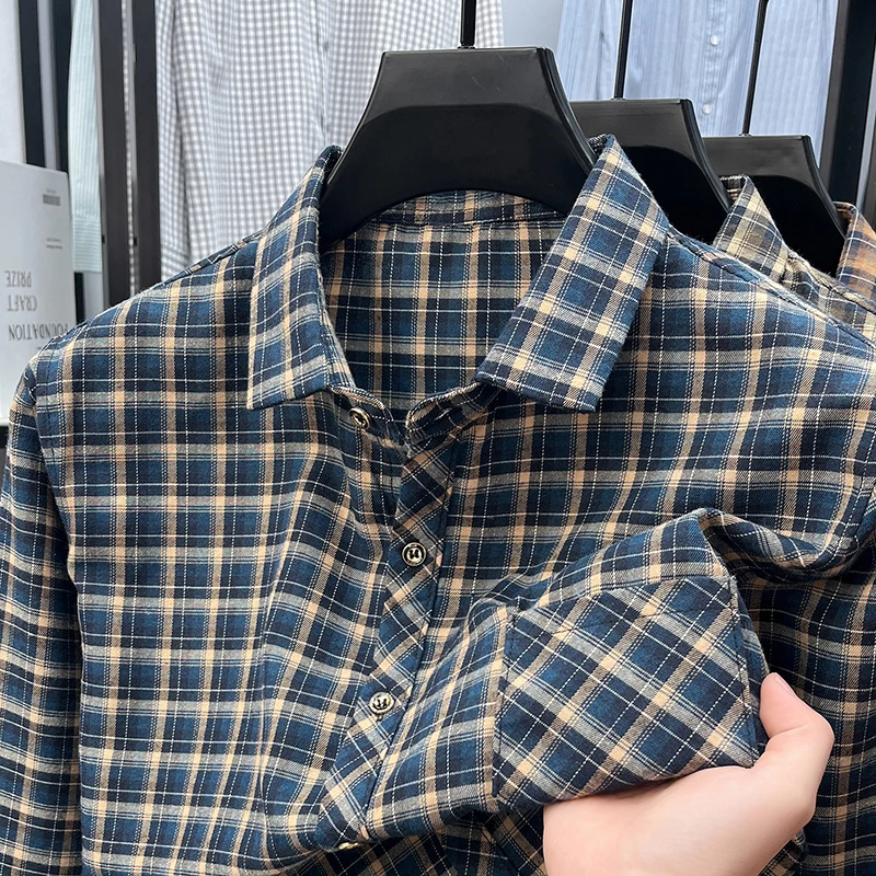 メンズラペルカラープレイドシャツ長袖ボタンダウン快適な通気性 - Flannel Shirt Lined のレビューと価格