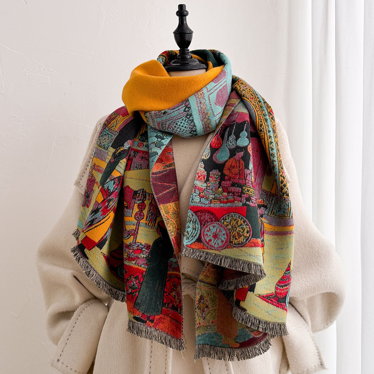 女性用イミテーションカシミヤスカーフ リバーシブルケルチーフ - Cashmere Pashmina Wrap のレビューと価格