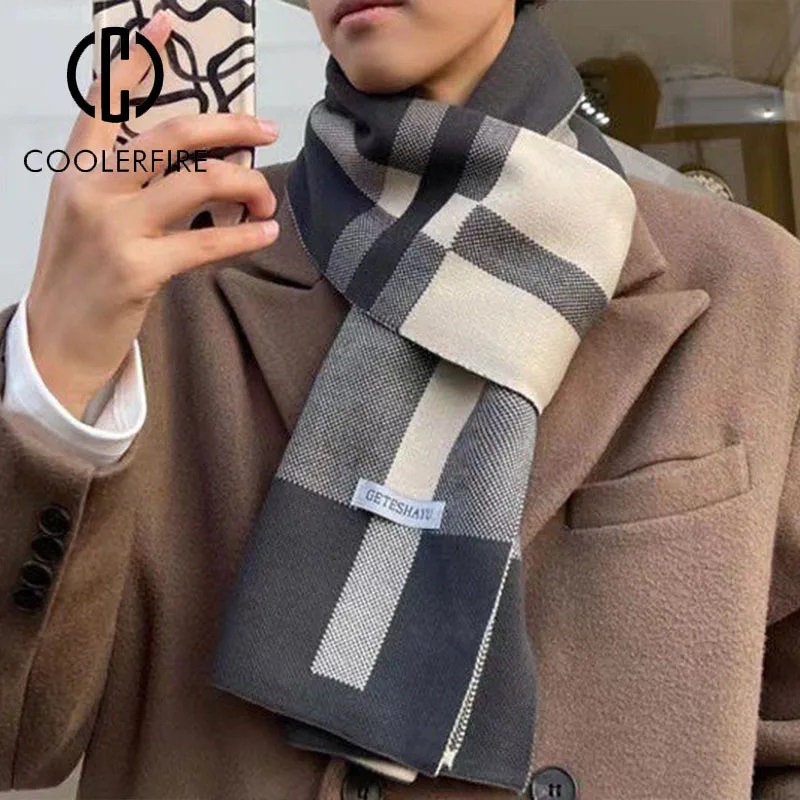 新しい冬の男性スカーフ保温スカーフカジュアルファッションブラ - Wool Scarf Men のレビューと価格