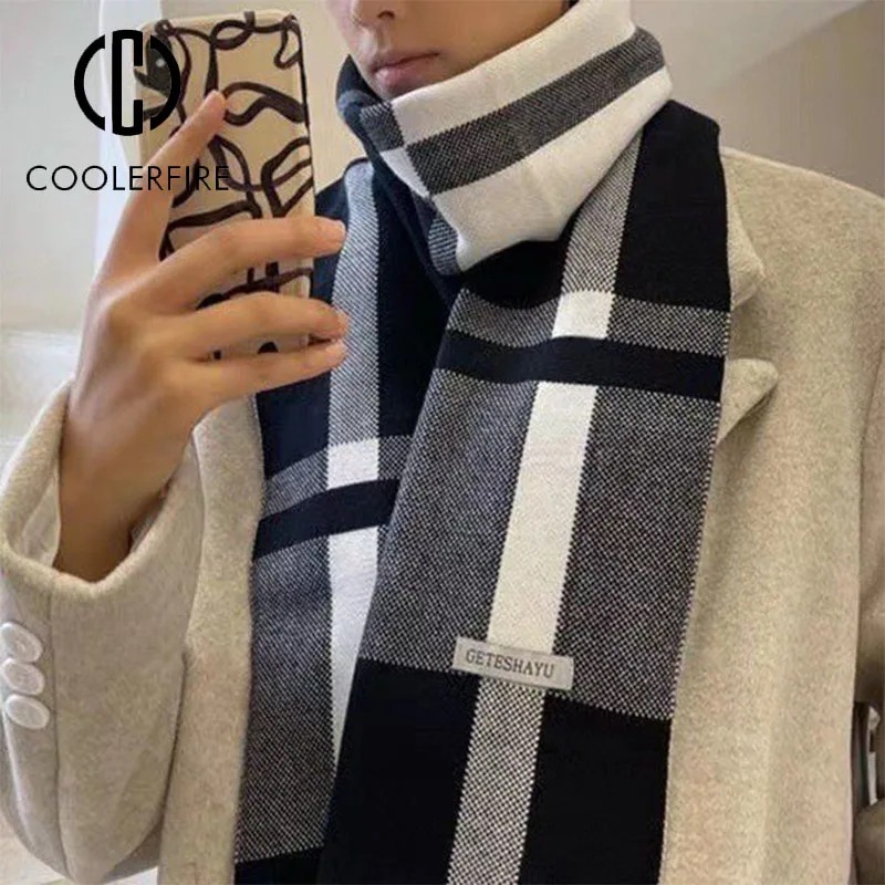 新しい冬の男性スカーフ保温スカーフカジュアルファッションブラ - Wool Scarf Men のレビューと価格