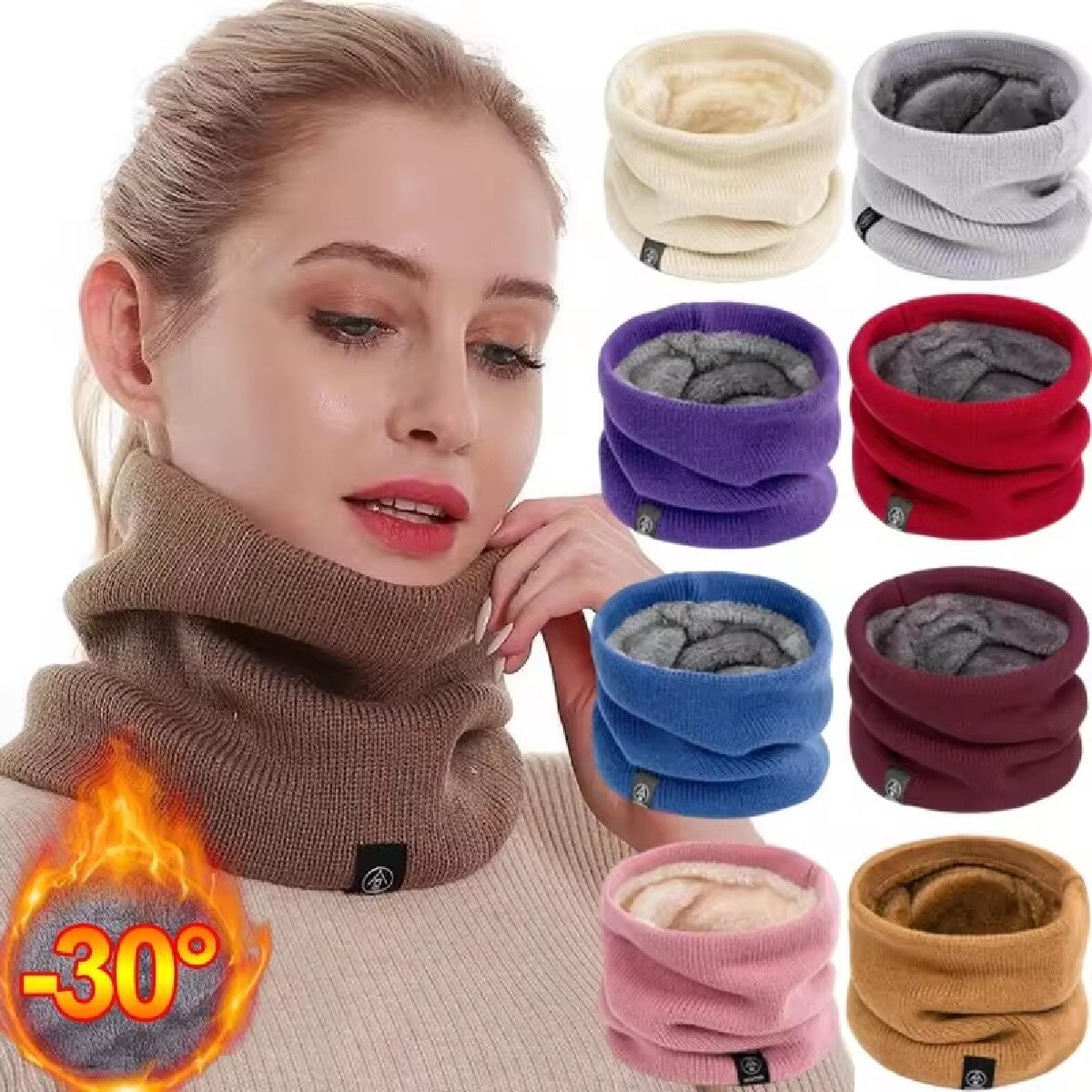 固体冬豪華なマフラーウールニット女性用フリースリングバンダナ - Winter Headband Fleece のレビューと価格